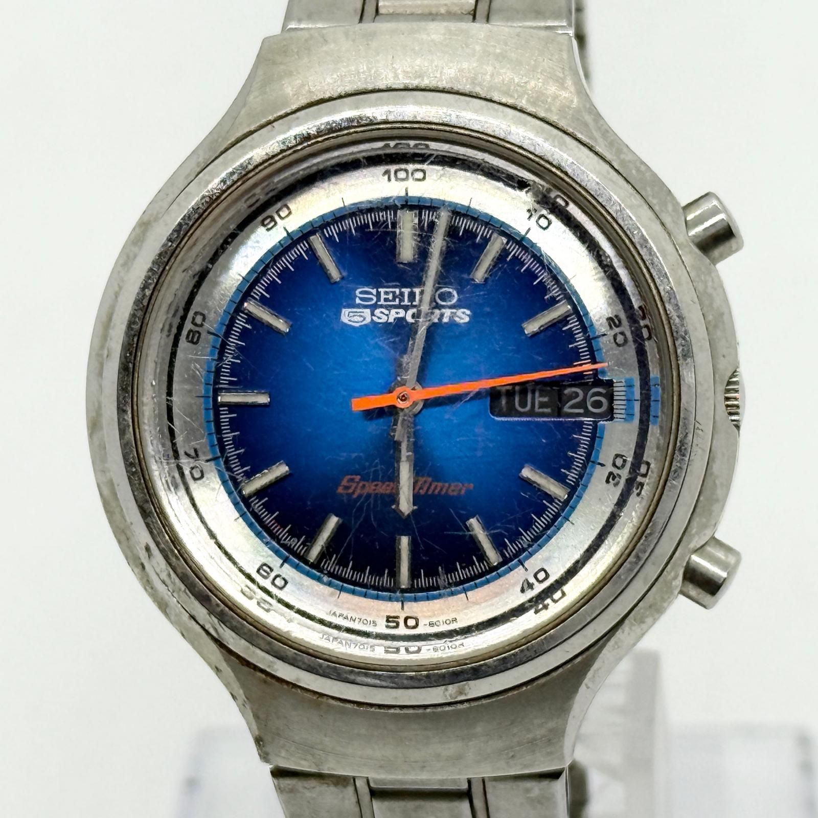 SEIKO セイコー 5スポーツ スピードタイマー 7015-8000 ブルー AT メンズ 腕時計 稼働品 27,430円