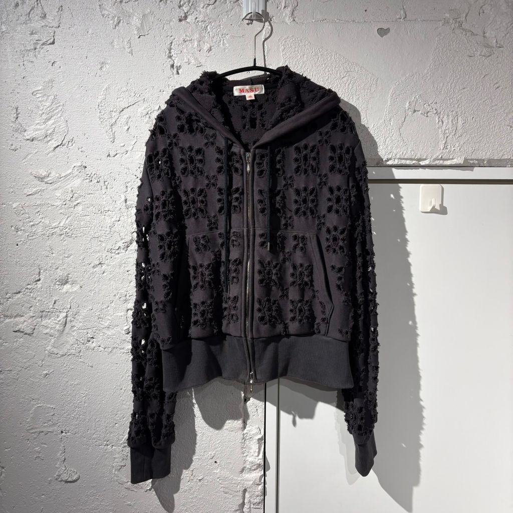 MASU エムエーエスユー 24AW FLOWER HOLE ZIP-UP SWEAT PARKA ダメージ加工パーカー MPFW-CS0324 ブラック Size:48【表参道B08】