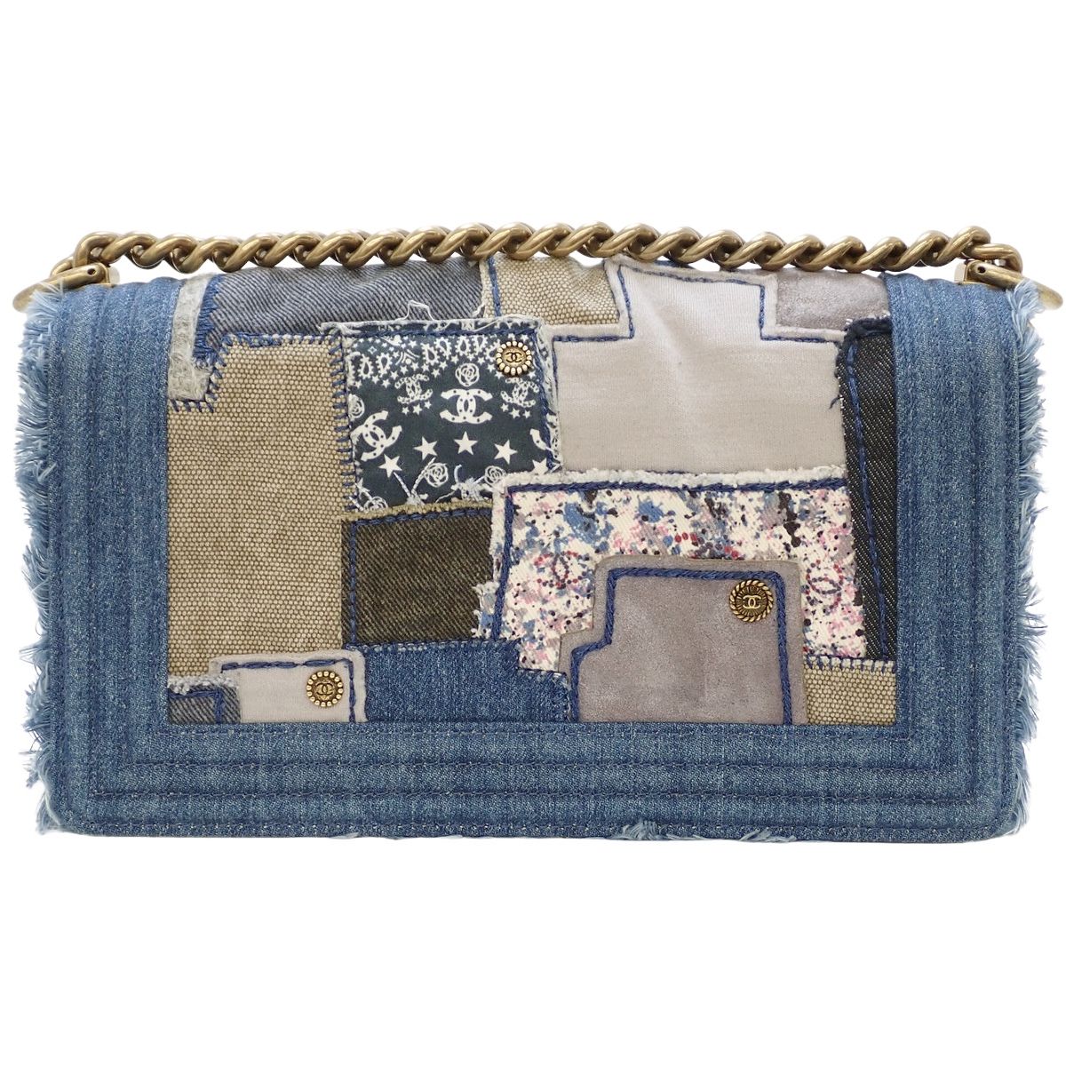 CHANEL(シャネル) ボーイシャネル パッチワーク デニム チェーンショルダーバッグ ショルダーバッグ 肩掛け 斜め掛け デニム ブルー青 ゴールド金具 レディース 40802204989【中古】【アラモード】
