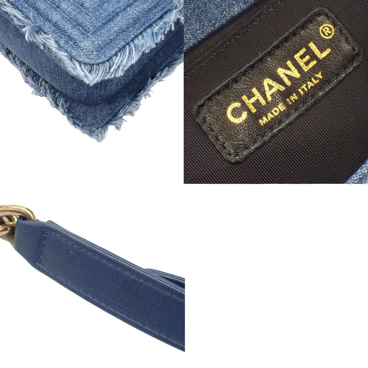 CHANEL(シャネル) ボーイシャネル パッチワーク デニム チェーンショルダーバッグ ショルダーバッグ 肩掛け 斜め掛け デニム ブルー青 ゴールド金具 レディース 40802204989【中古】【アラモード】