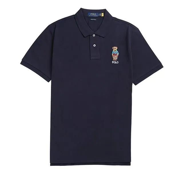 【新品未使用】Polo Ralph Lauren ラルフローレン メンズ コットン 鹿の子編み ポロベアー エンブロイドししゅう 半袖ポロシャツ カスタムスリムフィット 在庫一掃価格