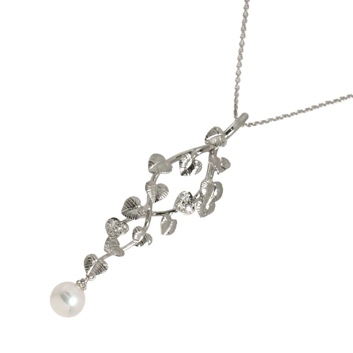 ミキモト MIKIMOTO アコヤ真珠 7.4mm ダイヤ ネックレス 43cm K18 WG ホワイトゴールド 750 パール Akoya Pearl Necklace 90327480