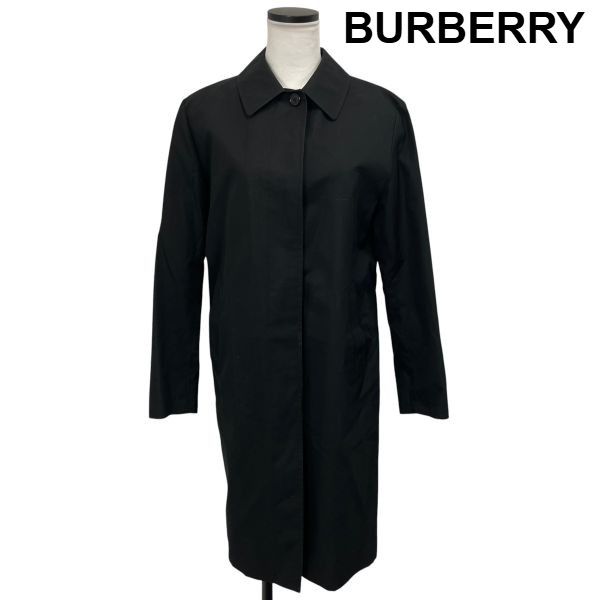 ◆ バーバリー BURBERRY コート 長袖 レギュラーカラー 比翼仕立て セットインスリーブ 無地 黒 綿 M 9号 レディース S6I713
