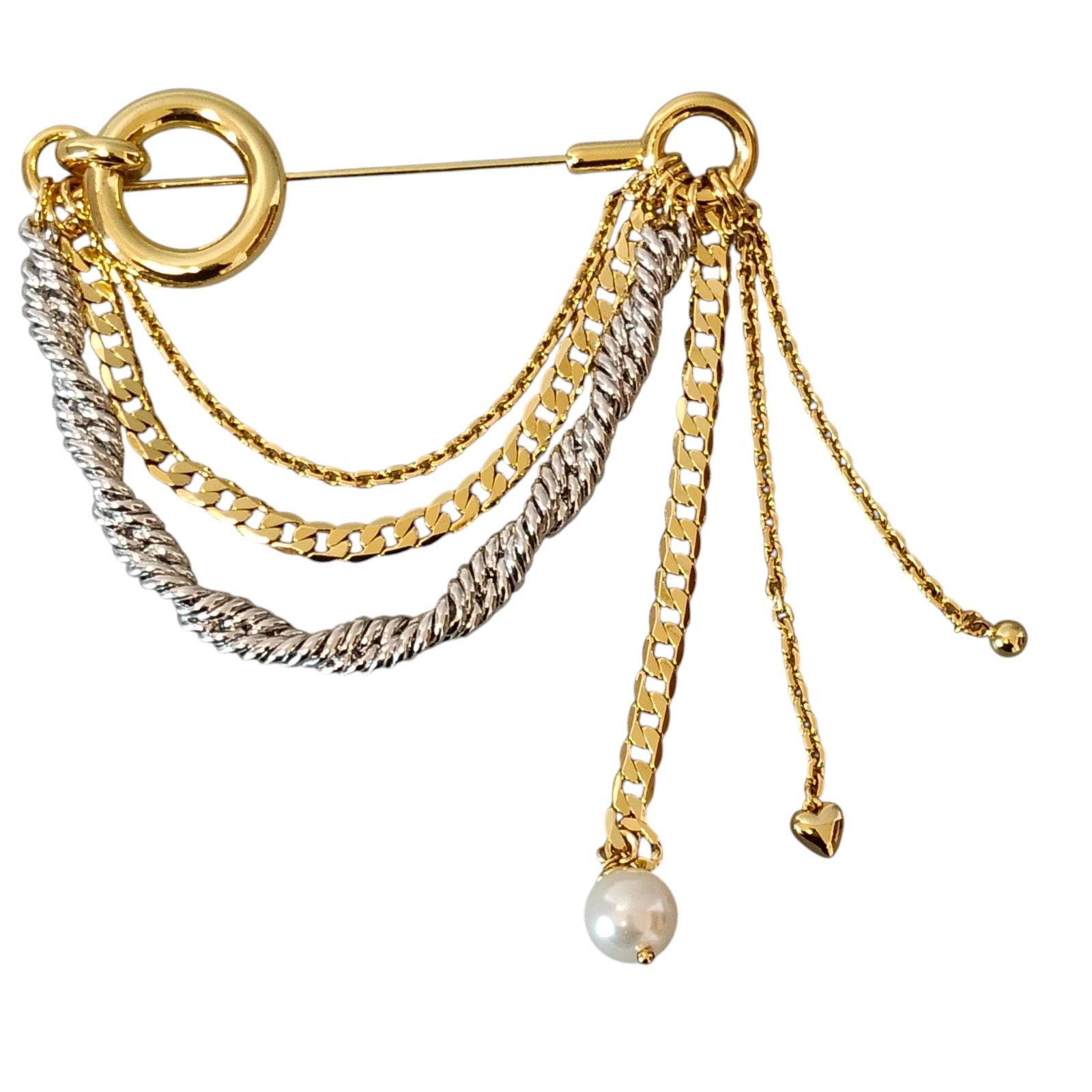 Kate Spade ケイトスペード チェーン リアクション チェーン ブローチ パール ゴールド GP ロゴ アクセサリー レディース 美品