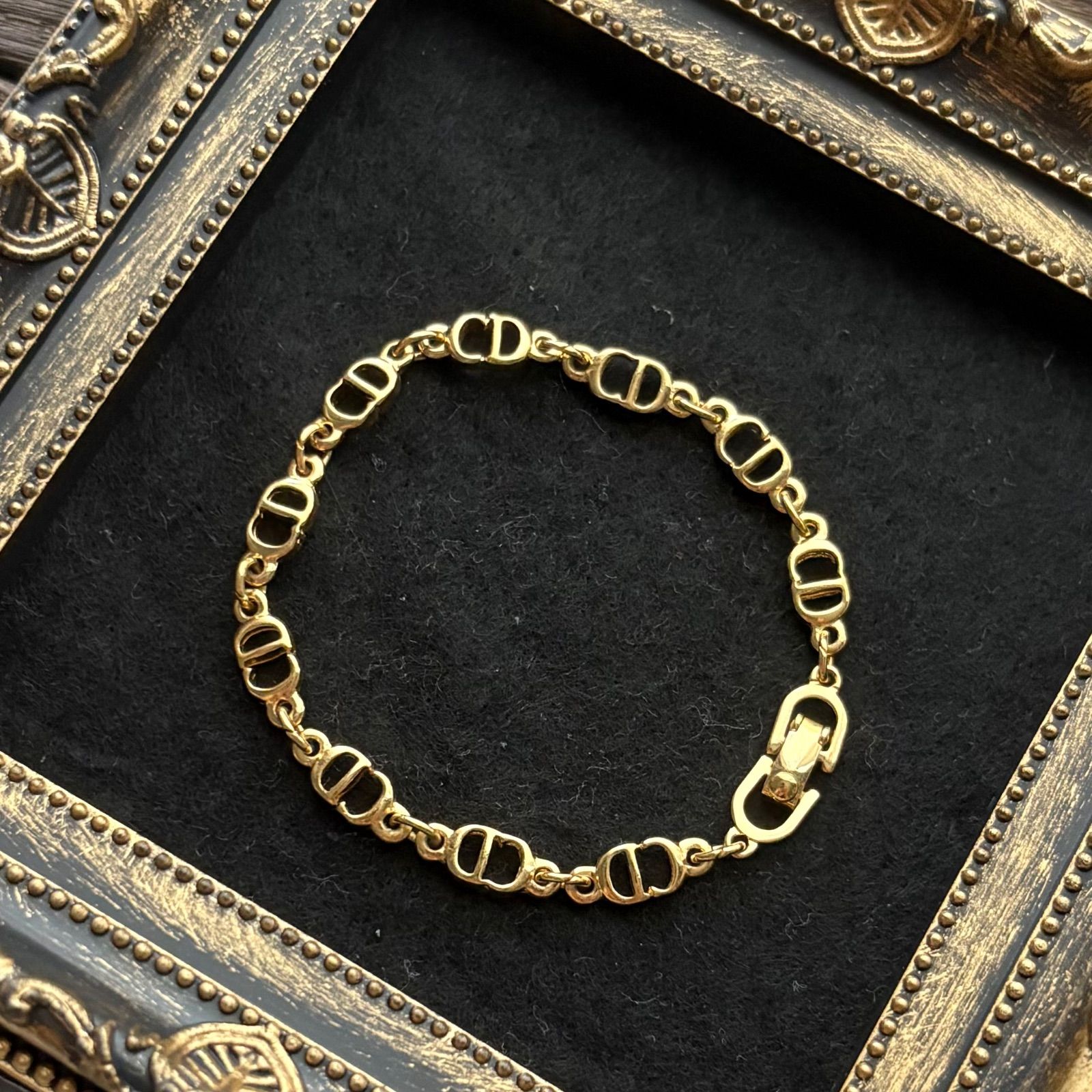 【極美品】Christian Dior クリスチャン ディオール ブレスレット CD ロゴ チェーン ゴールド ヴィンテージ
