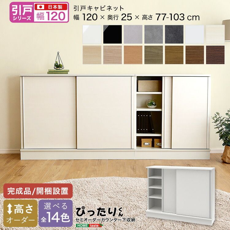【引戸シリーズ】セミオーダーカウンター下収納ぴったりくん キャビネット 幅120cm×奥行25cm（カラー2）
