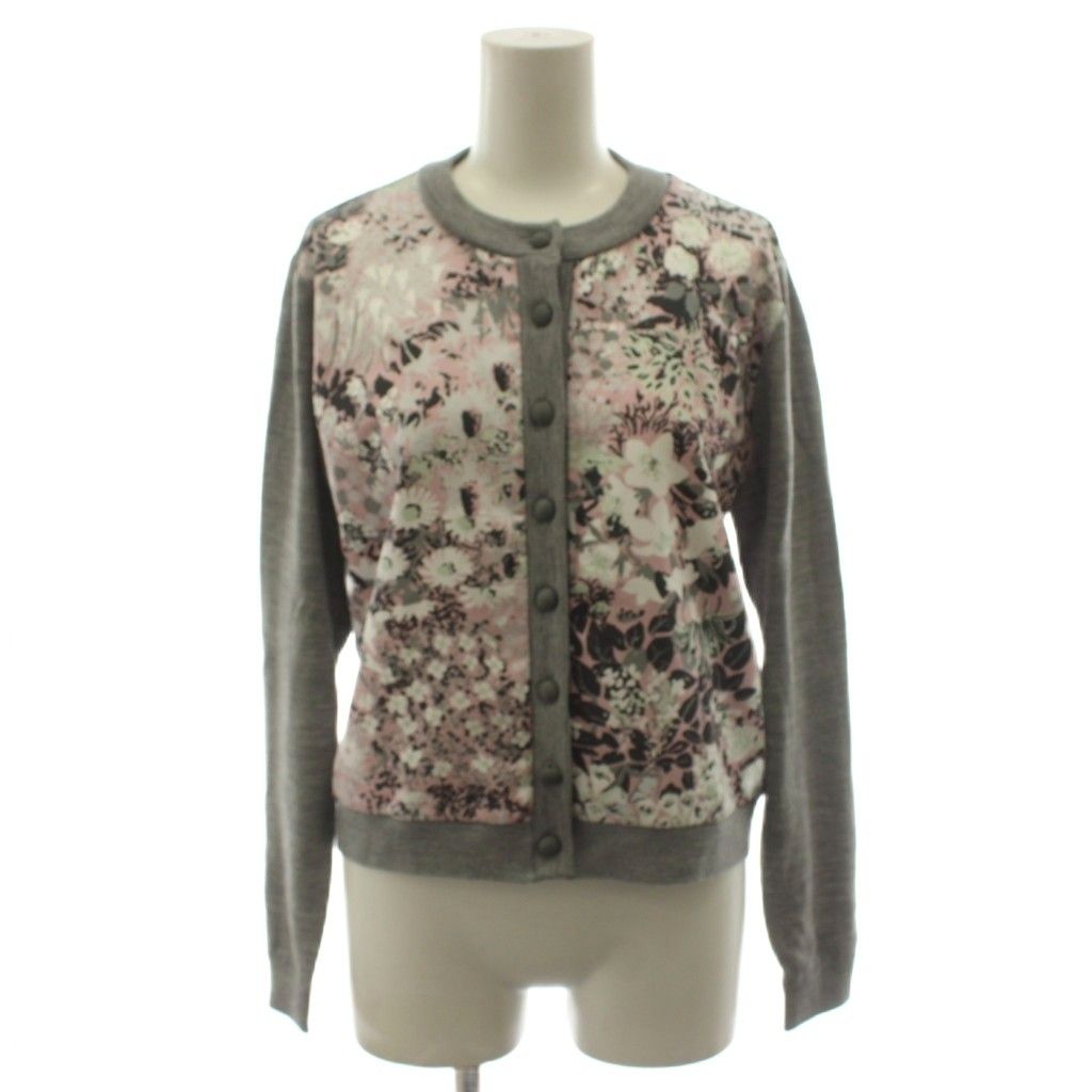 セブンテンバイミホカワヒト SEVEN TEN by MIHO KAWAHITO 23SS プリントカーディガン 切替 花柄 ウール M グレー ピンク 7A214 /AN