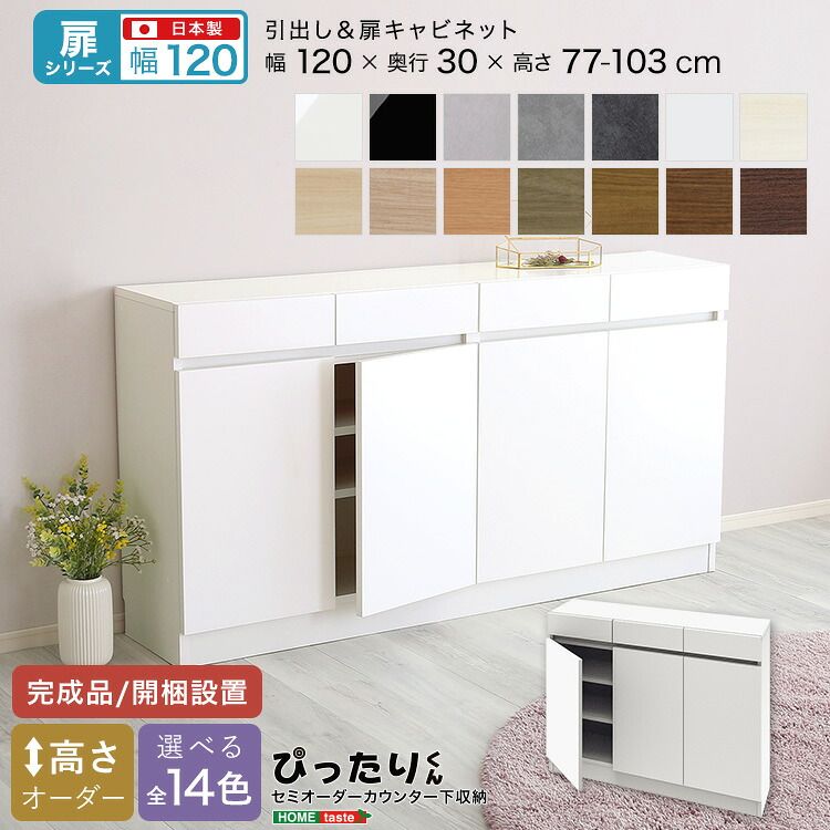 【扉シリーズ】セミオーダーカウンター下収納ぴったりくん キャビネット 幅120cm×奥行30cm（カラー1）