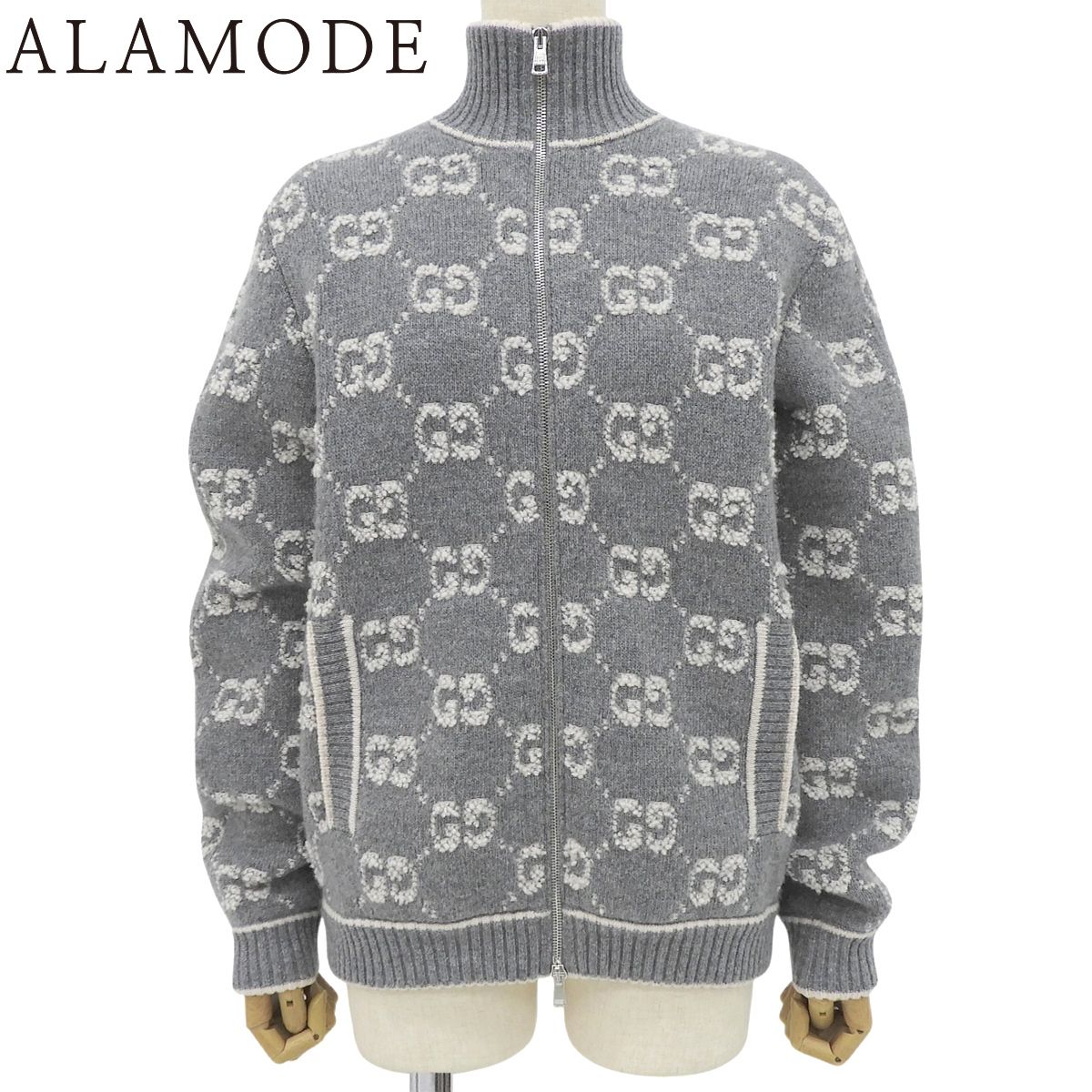 GUCCI(グッチ) GGジャガード ジップアップ カーディガン カーディガン 2025年 アパレル ファッション 衣類 XS ウール グレー ピンクベージュ 814285 XKCNA レディース 40802201504【中古】【アラモード】