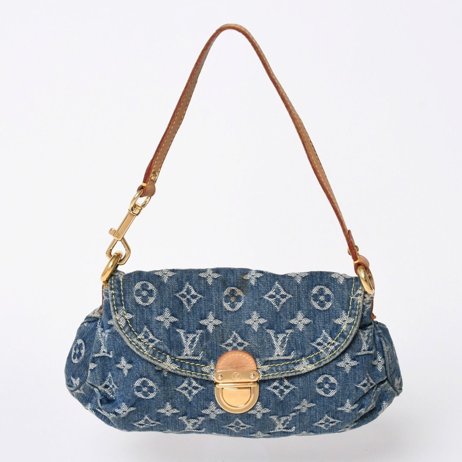極美品 LOUIS VUITTON ルイヴィトン ミニ プリーティ ワンショルダーバッグ M95050 モノグラム デニム インディゴブルー 中古 4a006110 220,000円