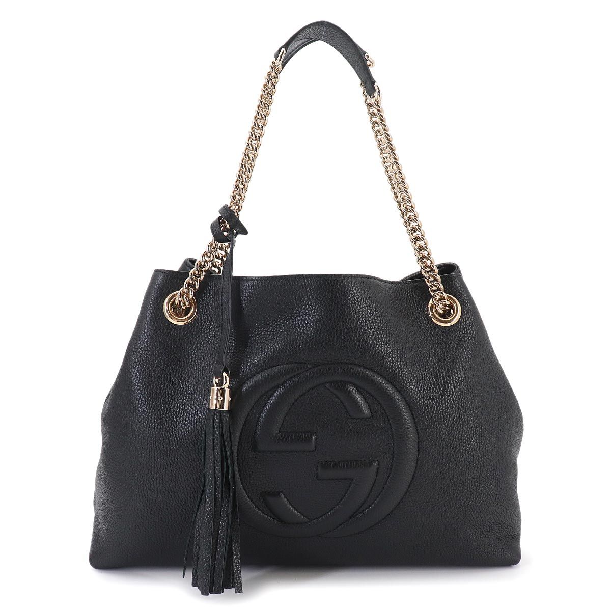 新品同様 グッチ GUCCI インターロッキングG ソーホー チェーン トート バッグ レザー ブラック 536196 Interlocking G Soho Bag 90333802