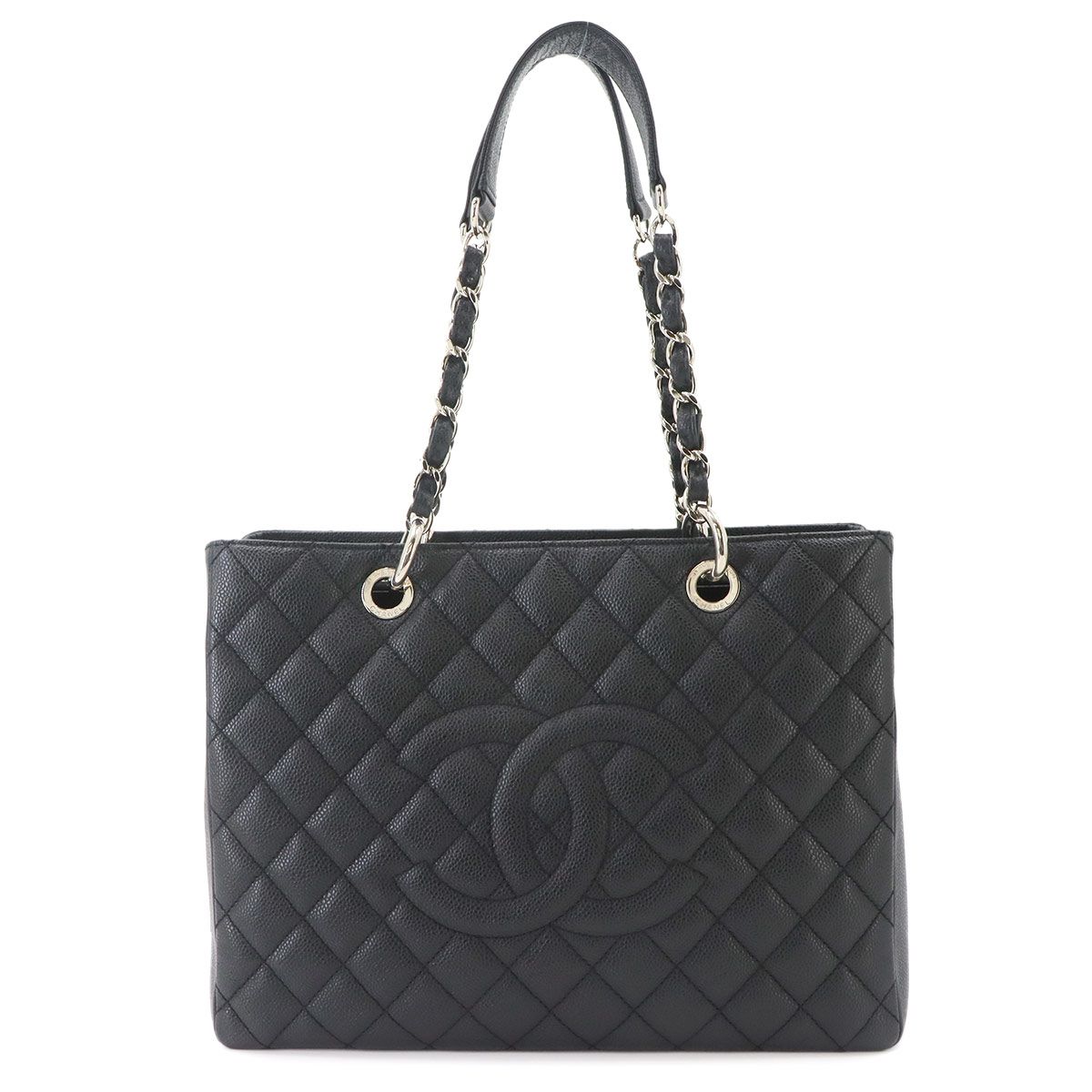 新品同様 シャネル CHANEL マトラッセ グランド ショッピング チェーン トート バッグ GST キャビアスキン ブラック A50995 90333826