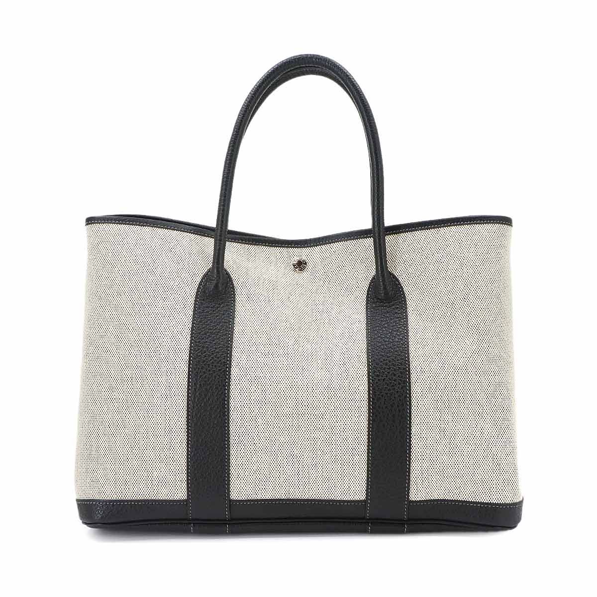新品同様 エルメス HERMES ガーデンパーティ 36 PM トート バッグ トワルアッシュ レザー ブラック グレー □J刻印 90338356