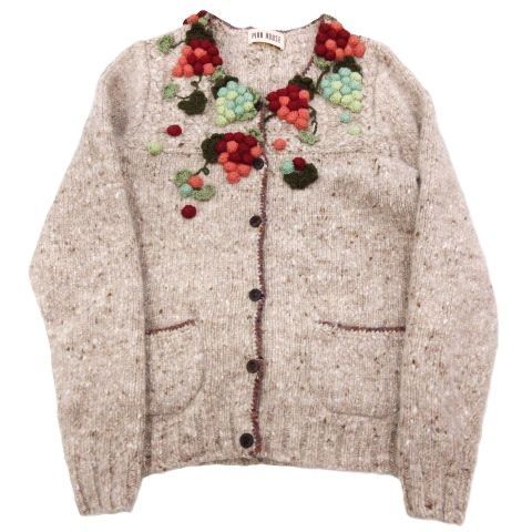 ピンクハウス カーディガン ウール アンゴラ混 花刺繍 フラワーモチーフ PINK HOUSE 長袖 ニット P0154KAL06 ベージュ系 レディース G21L
