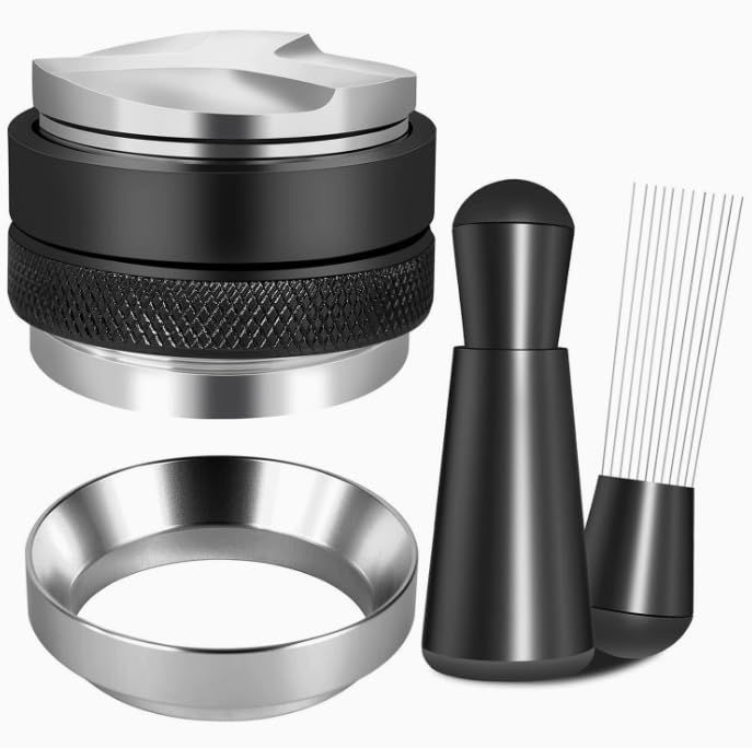 51mm/58mm エスプレッソせット 2-in-1 コーヒータンパー＆コーヒーディストリビューター・WDT ツール・ドージングリング 3点セット デロンギ 51mm エスプレッソマシン・ポータフィルター対応 (58mm)ym