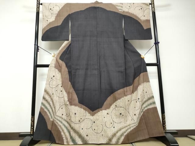 平和屋着物●訪問着 紬地 杢目絞り 抽象文様 正絹 逸品 DABI9506ud