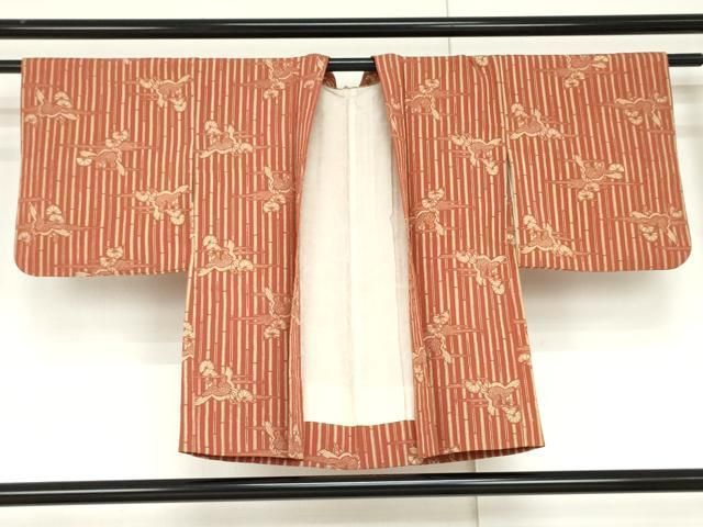 平和屋着物●浦野理一　型染　羽織　飛鶴松文　鬼しぼ縮緬　正絹　逸品　AABL7683cs