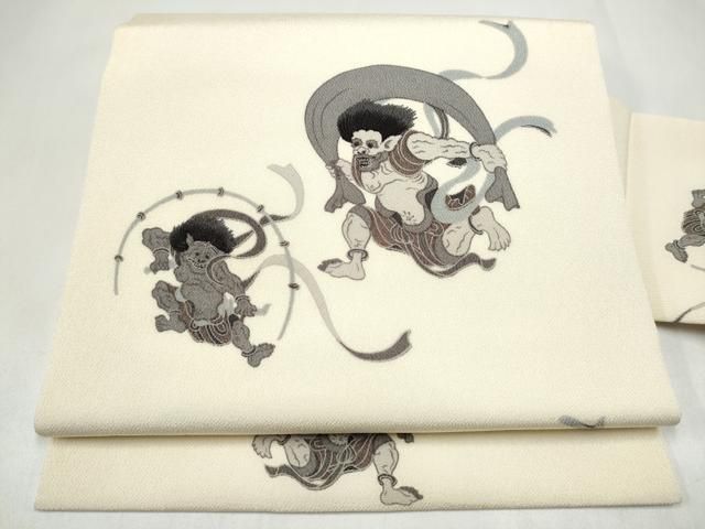 平和屋着物●九寸名古屋帯　風神雷神　鬼しぼ縮緬　正絹　逸品　CABL5048hy名古屋帯