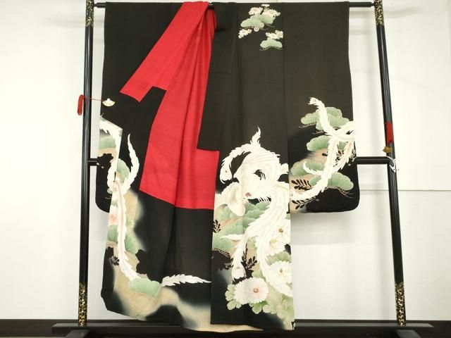正絹黒留袖　駒刺繍　草花松文　暈し染め　⑨( 訪問着、紬、袋帯なども出品) 正絹黒留袖 駒刺繍 花車文 金彩 ⭐︎⑧( 訪問着、紬、袋帯なども出品 黒 )