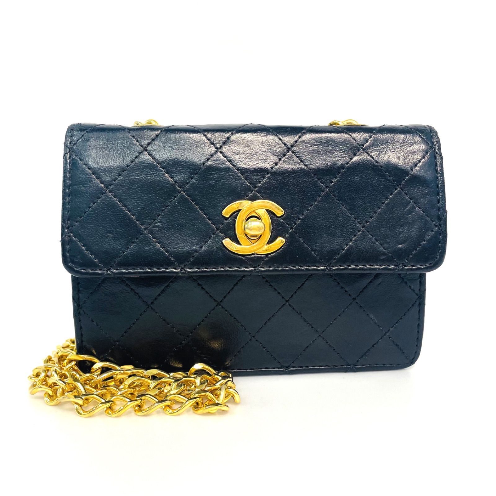 【リカラー品】　CHANEL シャネル　ミニ　マトラッセ　ラムスキン　ターンロック　チェーンショルダーバッグ　ポシェット　ブラック　(62405)
