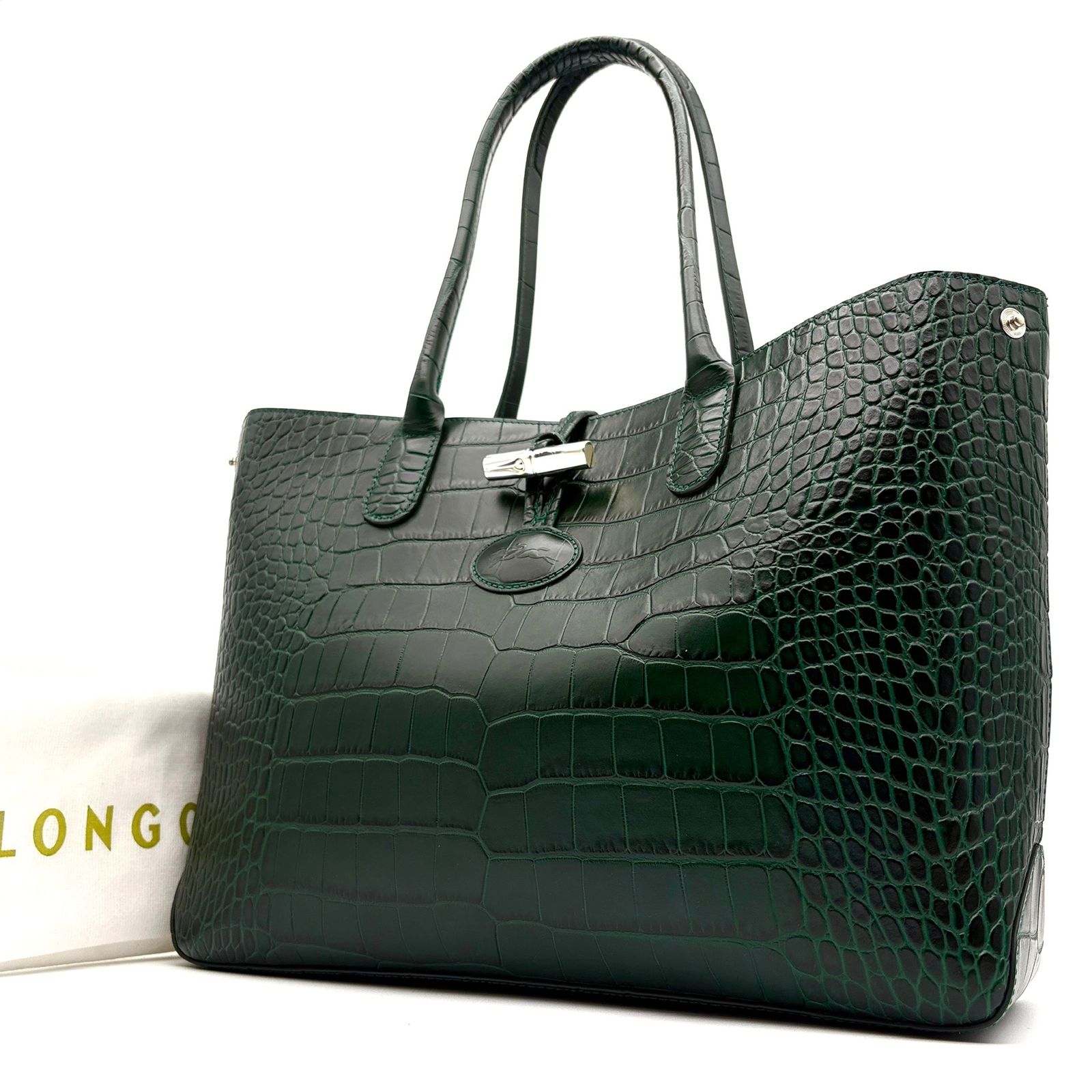 ほぼ未使用 ロンシャン LONGCHAMP ロゾ トートバッグ クロコ型押し レザー A4 肩掛け グリーン 緑 自立 お盆 帰省 シルバーウィーク 敬老の日 秋 ハロウィン 七五三 ギフト プレゼント 26,864円