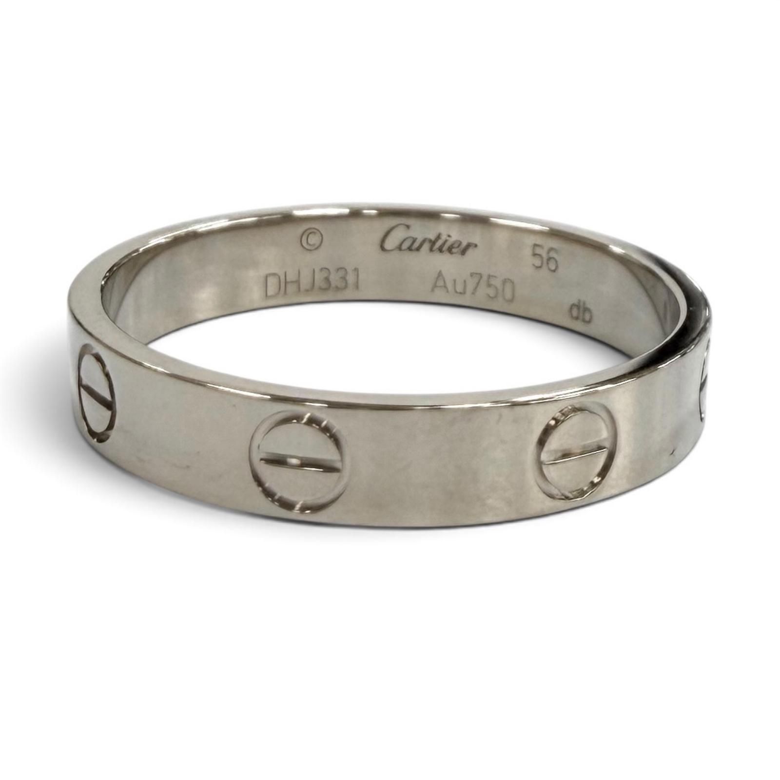 極美品★Cartier カルティエ DHJ331 LOVE リング ミニ 750(WG) リング 指輪 アクセサリー ホワイトゴールド 56 （JP16号相当） 重量3.58g