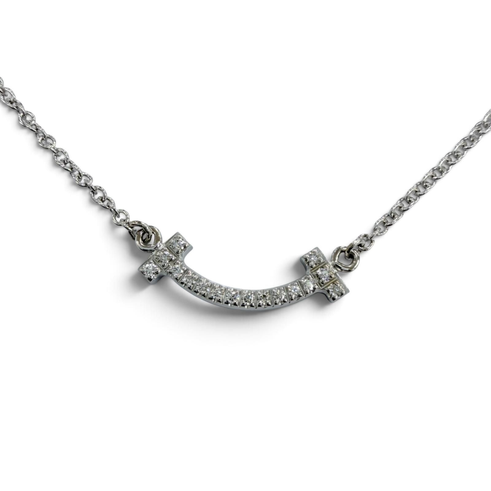 美品☆TIFFANY&Co. ティファニー ティファニーT スマイル ペンダント ミニ AU750(WG) ダイヤモンド ホワイトゴールド 重量2.32g 保袋付
