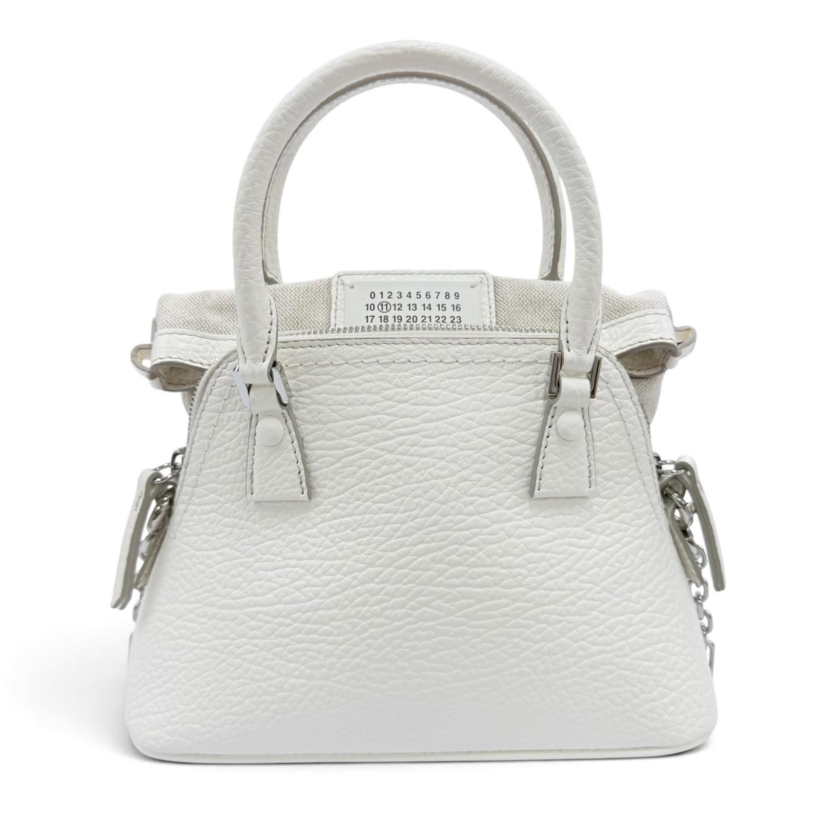 極美品☆Maison Margiela 11 メゾンマルジェラ11 S56WG0081 5AC マイクロ レザー キャンバス 2WAYショルダー ハンドバッグ ホワイト
