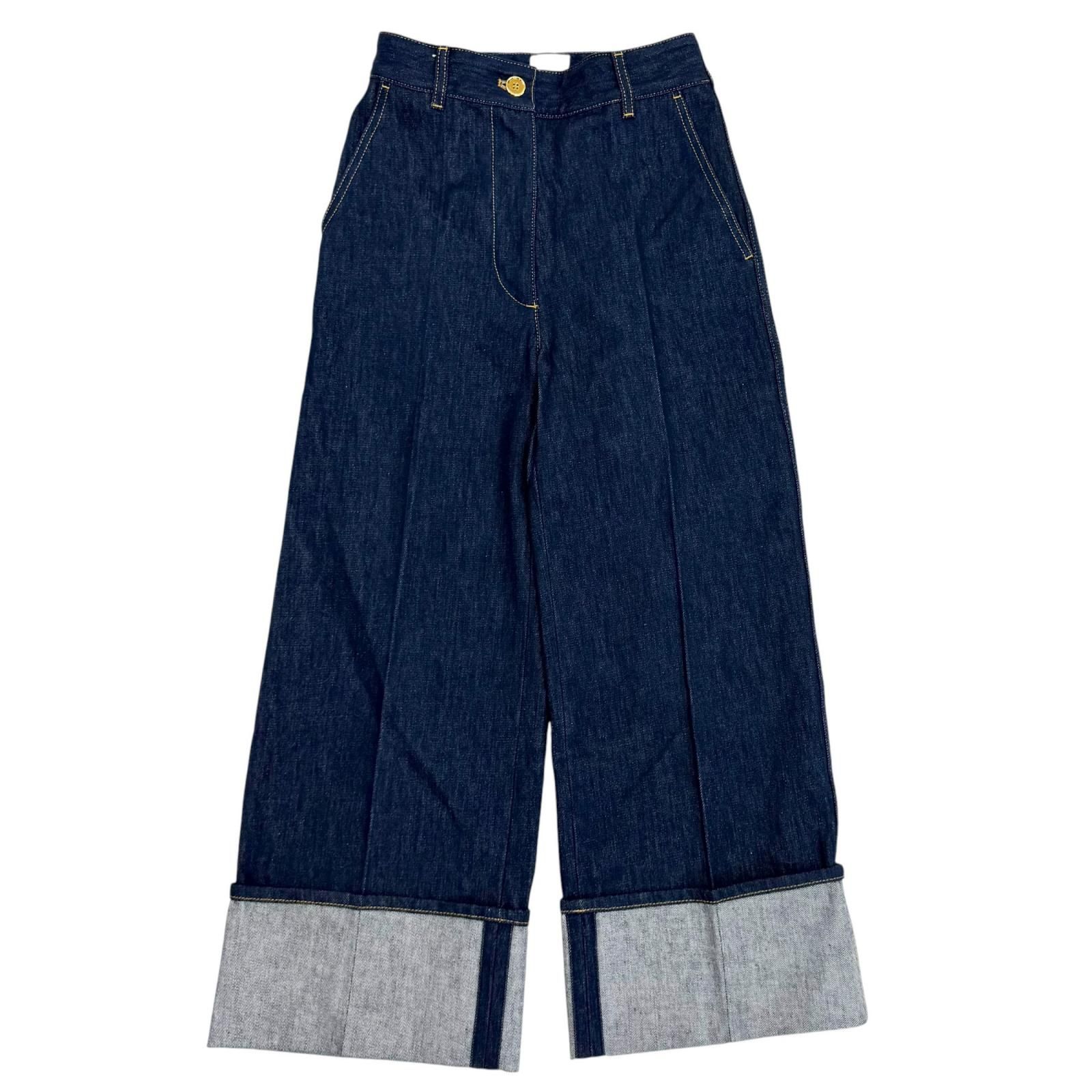 未使用品★PATOU パトゥ TR0030008602D アイコニック デニム パンツ RODEO BLUE センタープレス ワイドパンツ 34 正規品 レディース