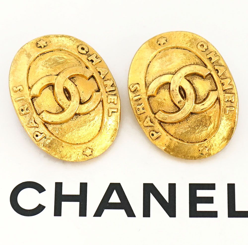 シャネル CHANEL ココマーク PARIS 楕円形 イヤリング ゴールド GP 保存箱 【極美品】