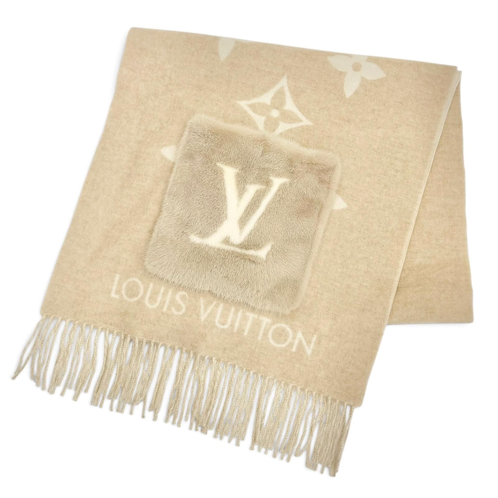 美品△LOUIS VUITTON ルイヴィトン M74354 エシャルプ コールド レイキャビック カシミヤ ミンクファー LVイニシャル マフラー 正規品