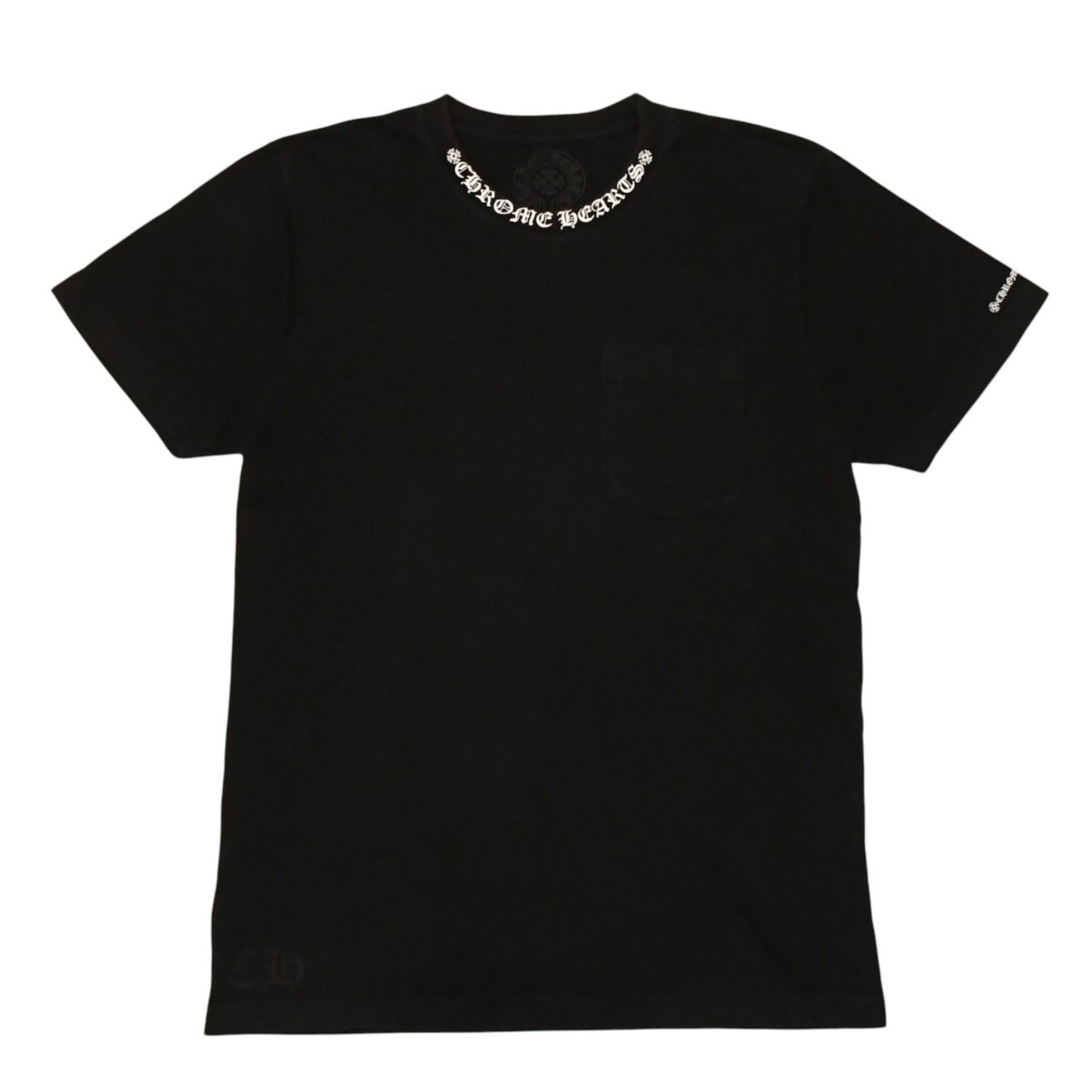 CHROME HEARTS クロムハーツ 半袖Tシャツ サイズM オールドイングリッシュ ネックロゴ スクロールラベル ブラック 美品 中古 4a006278