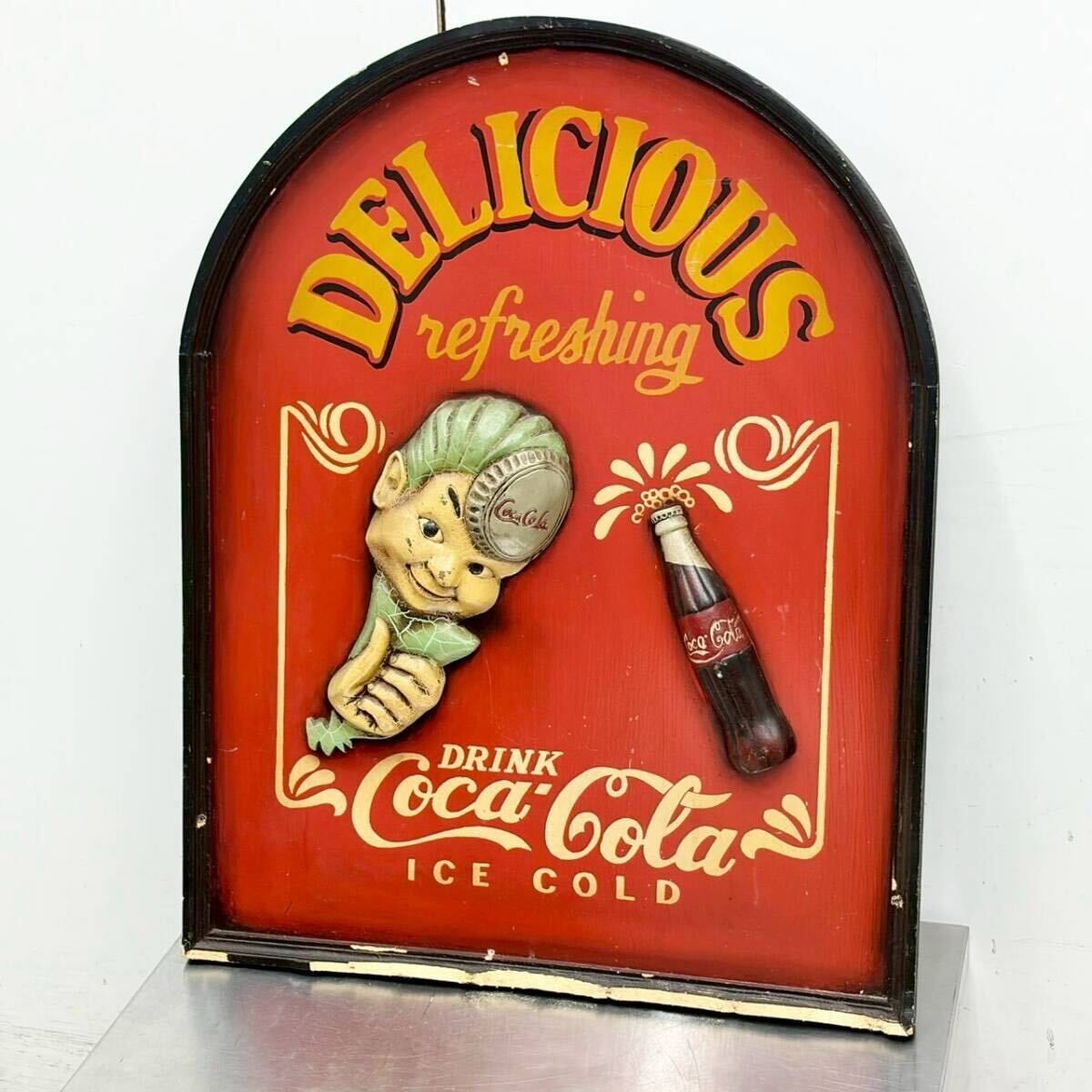 ヴィンテージウッドボード 木製看板 Coca-Cola スプライトボーイ 3D立体 ウッドサイン 600×765 雑貨 アンティーク 店舗什器 中古