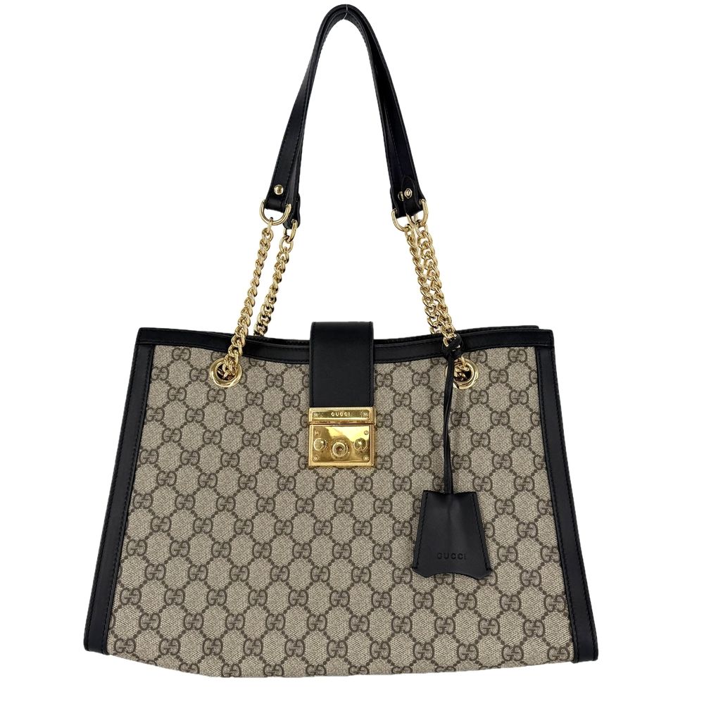 グッチ トートバッグ レディース ホースビット パドロック GG ミディアム ハンドバッグ 肩掛け GUCCI 479197 GGスプリームキャンバス レザー ブラウン 茶 ブラック 黒 ゴールド金具【中古品】
