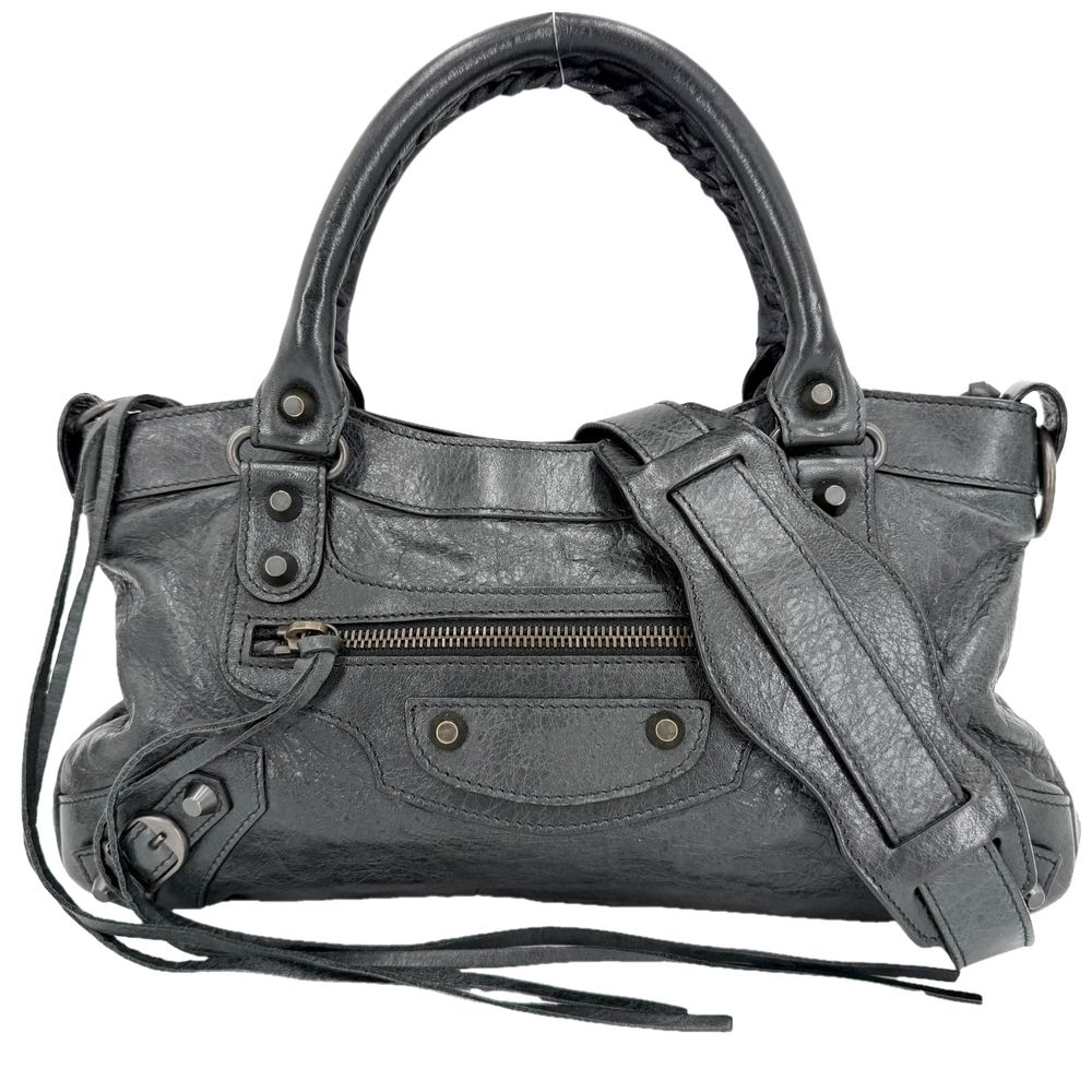 バレンシアガ 2WAY レディース ザファースト ハンドバッグ ショルダーバッグ BALENCIAGA 103208 レザー ブラック 黒 アンティークゴールド金具【中古品】
