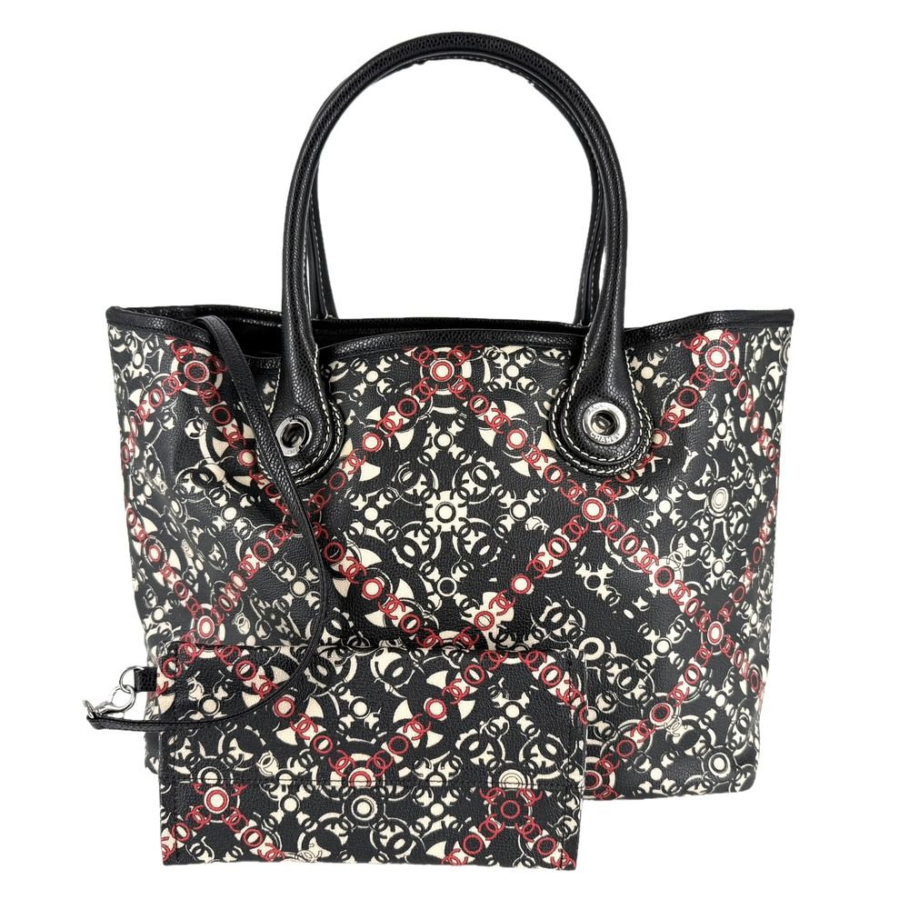 シャネル トートバッグ レディース ココトラベル ハンドバッグ ココマーク 肩掛け CHANEL PVCコーティングキャンバス レザー ブラック 黒 レッド 赤 シルバー金具【中古品】