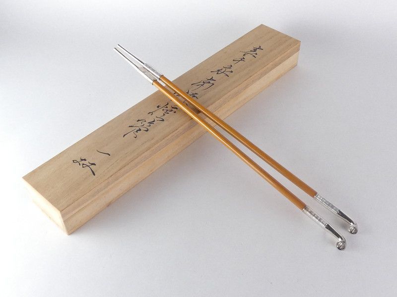峰斎「裏千家 南鐐煙管 一双」共箱 保証品 銀製 喫煙具 /R306(t5)