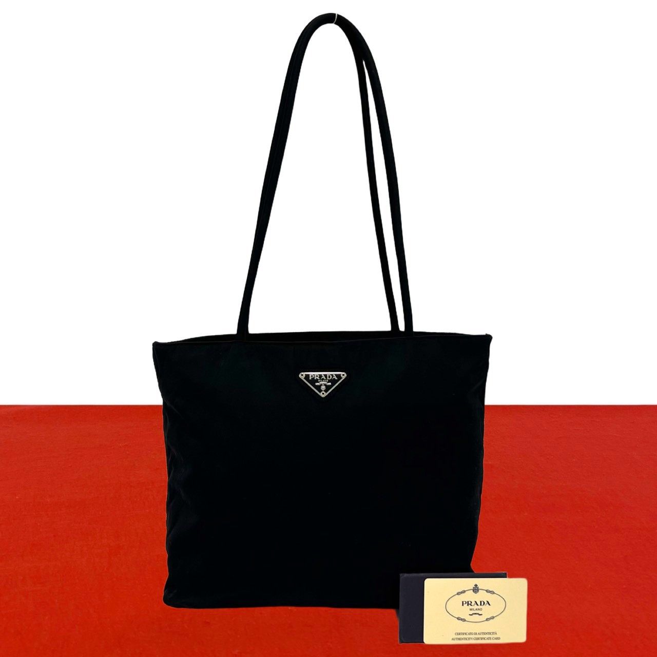 極 美品 PRADA プラダ 三角ロゴ プレート 金具 テスート ナイロン トートバッグ セミ ショルダーバッグ ハンドバッグ ブラック 黒 73496
