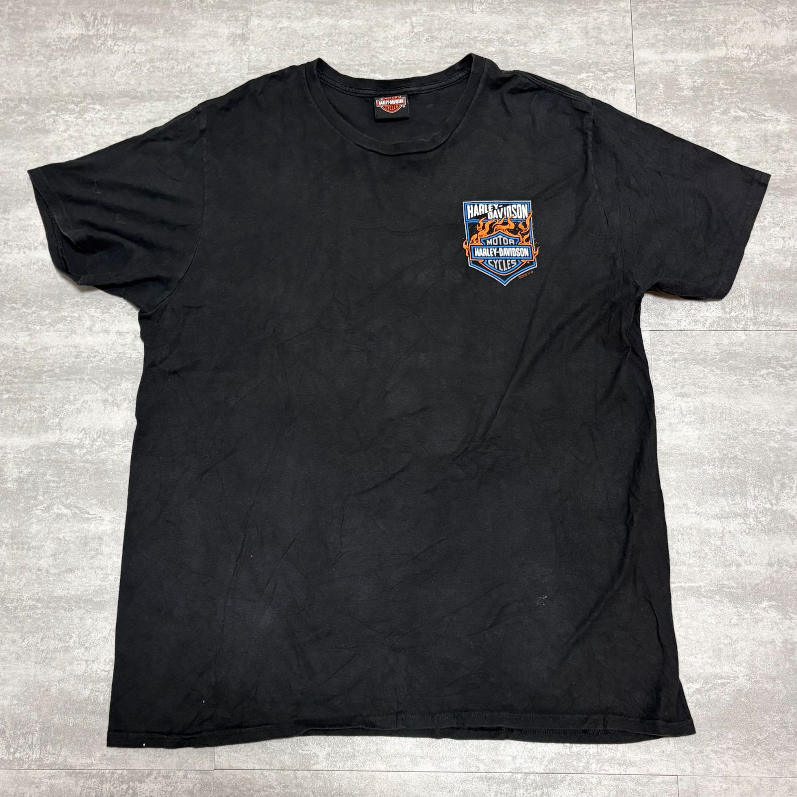 Harley Davidson ハーレーダビッドソン Tシャツ 黒 L相当 両面プリント ファイヤー サークル