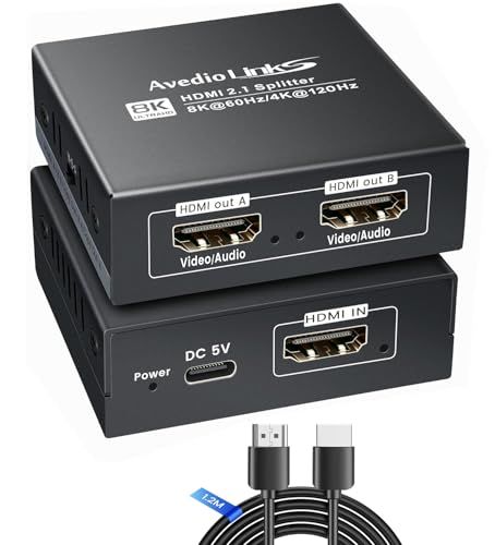 【HDCP2.3対応/HDCP解除可】avedio links HDMI分配器 1入力2出力 8K@60Hz/4K@120Hz対応 ダウンスケーラー機能付き HDMI2.1 スプリッター 48Gbps VRR ALLM Type-C給電 HD 51e497e0 7,821円