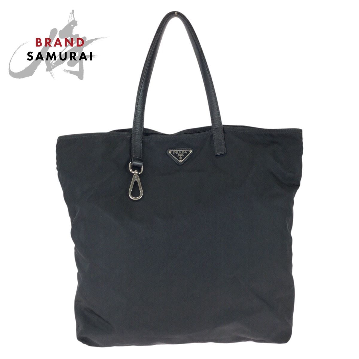 美品 PRADA プラダ テスート サフィアーノ 三角ロゴプレート ブラック 黒 シルバー金具 ナイロン/レザー トートバッグ 603385【中古】