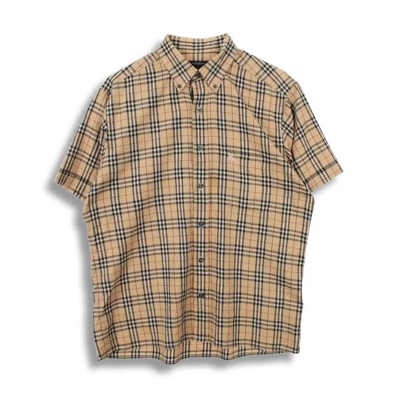 バーバリー (MEN - M) コットン 麻 シャツ ロゴ チェック 半袖 10,124円