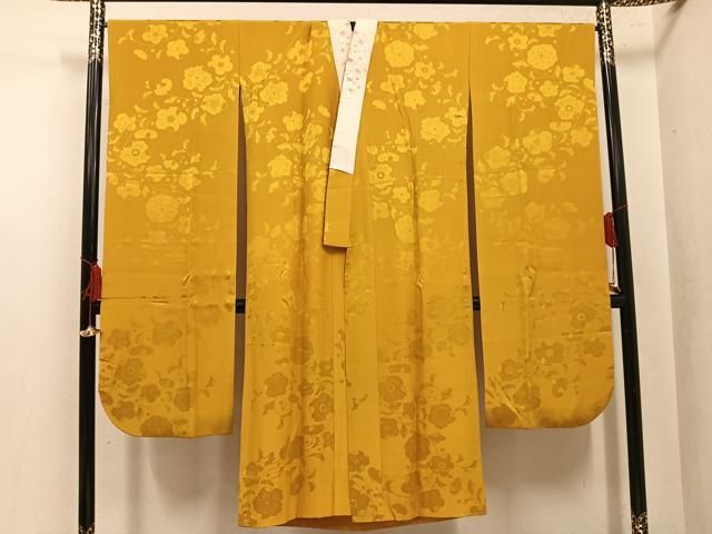 平和屋着物●振袖用長襦袢　無双仕立て　辻が花地紋　山吹茶色　やまと誂製　半衿刺繍　正絹　逸品　AABL7395ph