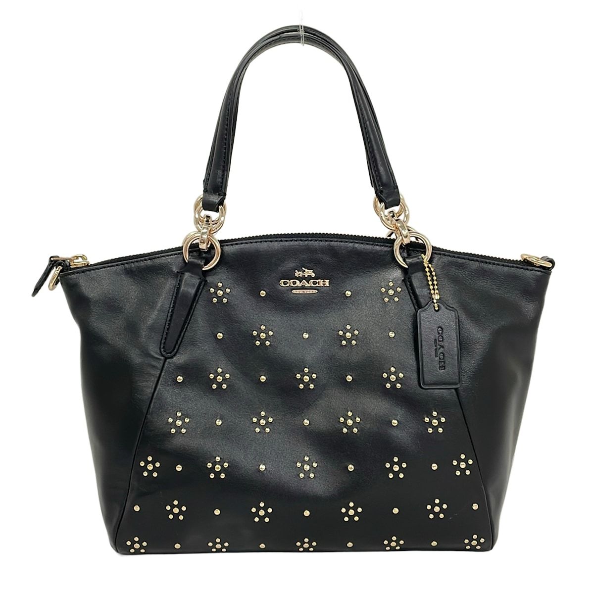 COACH(コーチ) ハンドバッグ オール オーバー スタッズド レザー スモール ケルシー サッチェル F36670 黒×ゴールド レザー