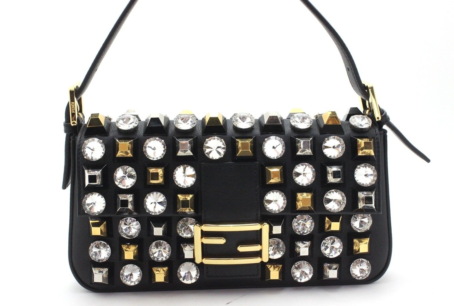 FENDI フェンディ バケットハンドバック　ビジュー/スタッズ 　ブラック　 レザー 8BR600 ハンドバッグ ￥【中古】472