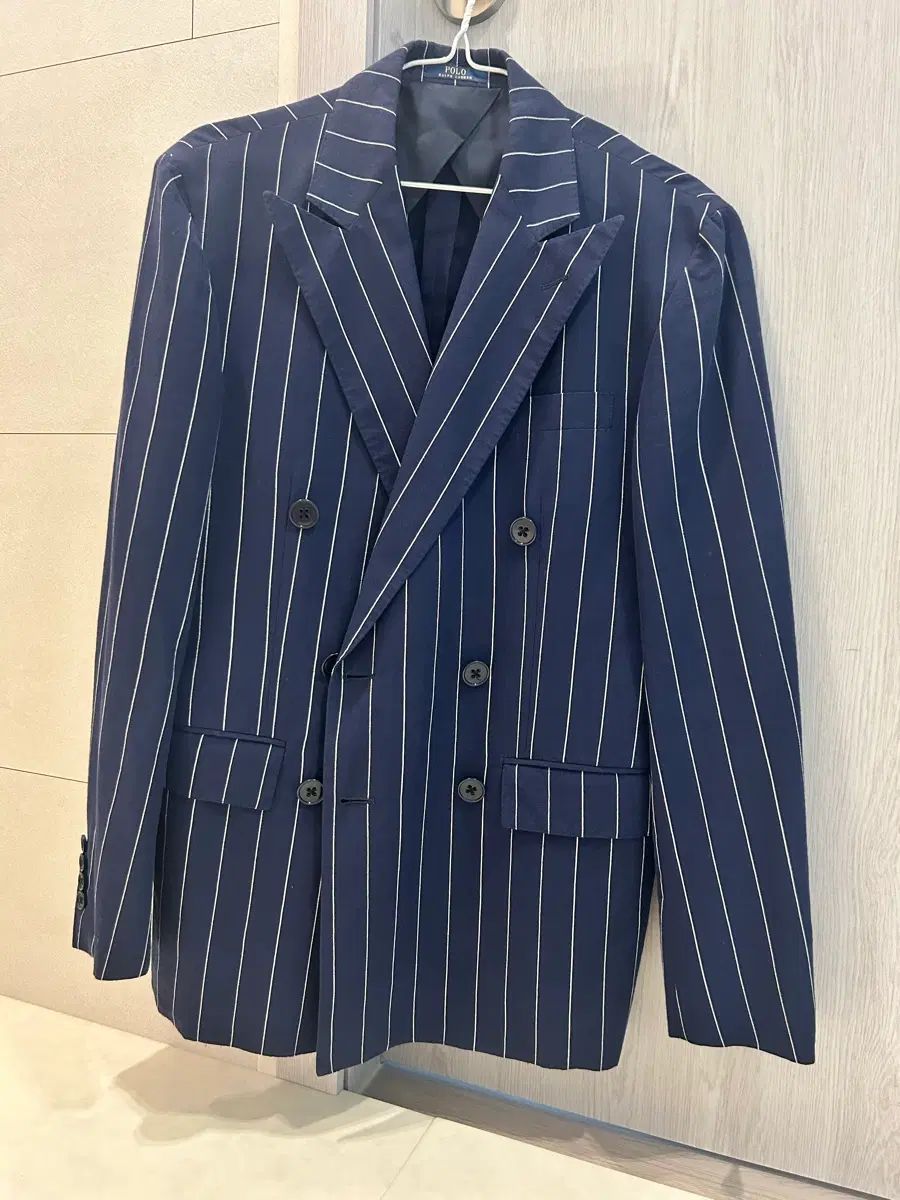 Polo Ralph Lauren ダブルジャケット ストライプ　ブルー ポロラルフローレン ネイビー リネン ストライプ ダブルジャケット