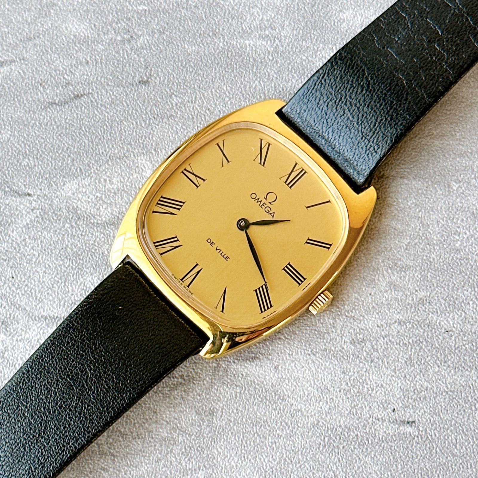OMEGA Omega De Ville Devil Vintage Gold Roman Dial Classic Dress Watch Square Hand Wrapped Genuine Windproof Genuine Strap