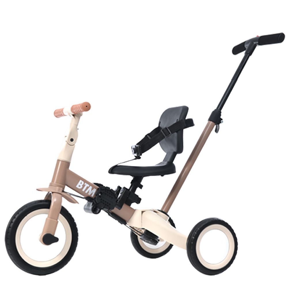 4in1 子供用三輪車 押し棒付き ブラウン 乗用玩具 おもちゃ【ブラウン】