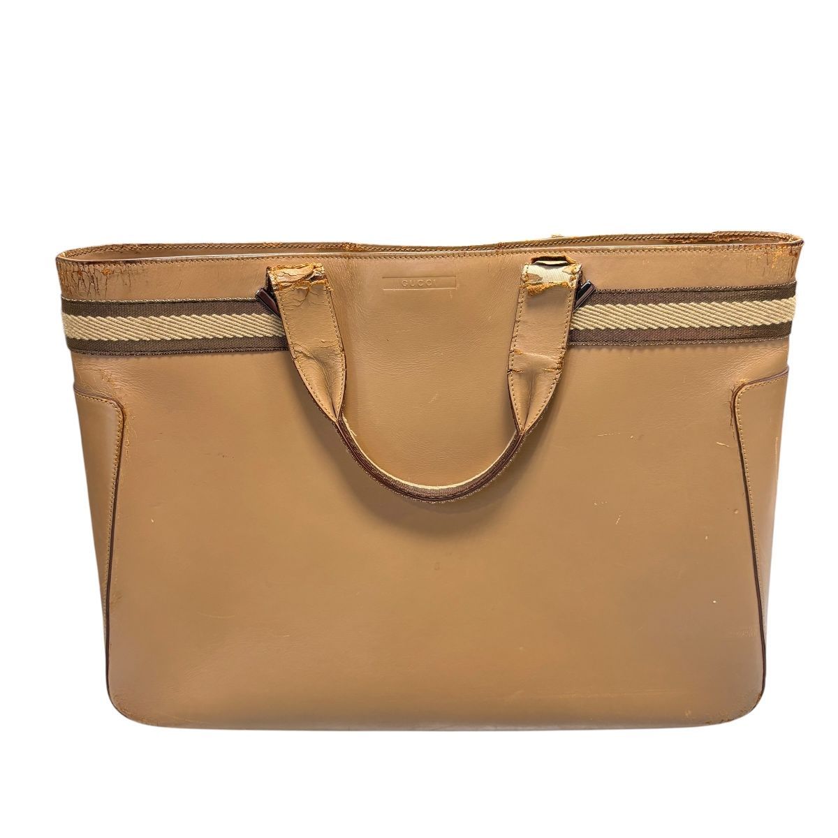 ♪4621 グッチ シェリーライン トートバッグ 002.1134 ベージュ レザー ハンドバッグ 中古 GUCCI