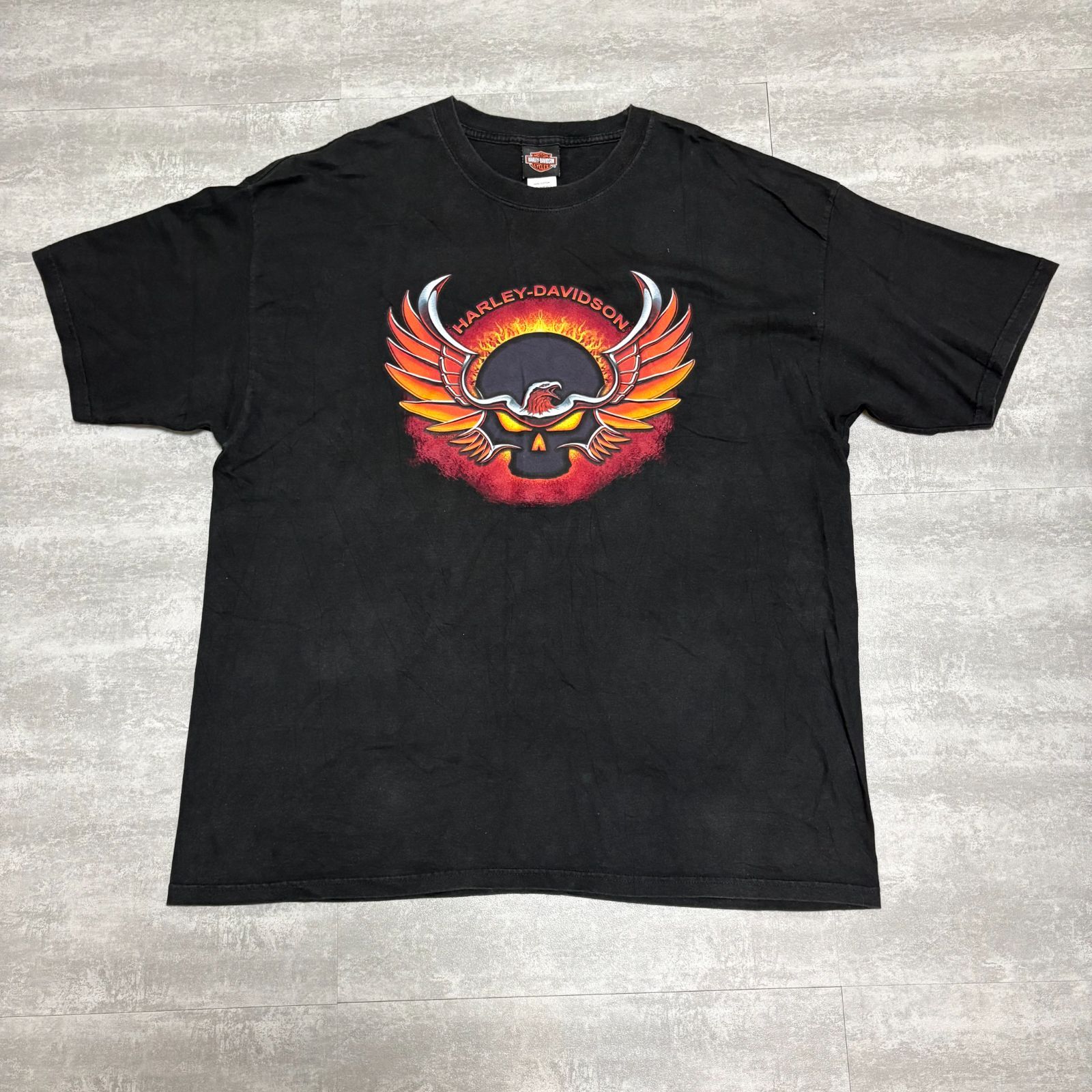 Harley Davidson ハーレーダビッドソン Tシャツ 黒 2XL 両面 スカル イーグル アリゲーター クレアモント